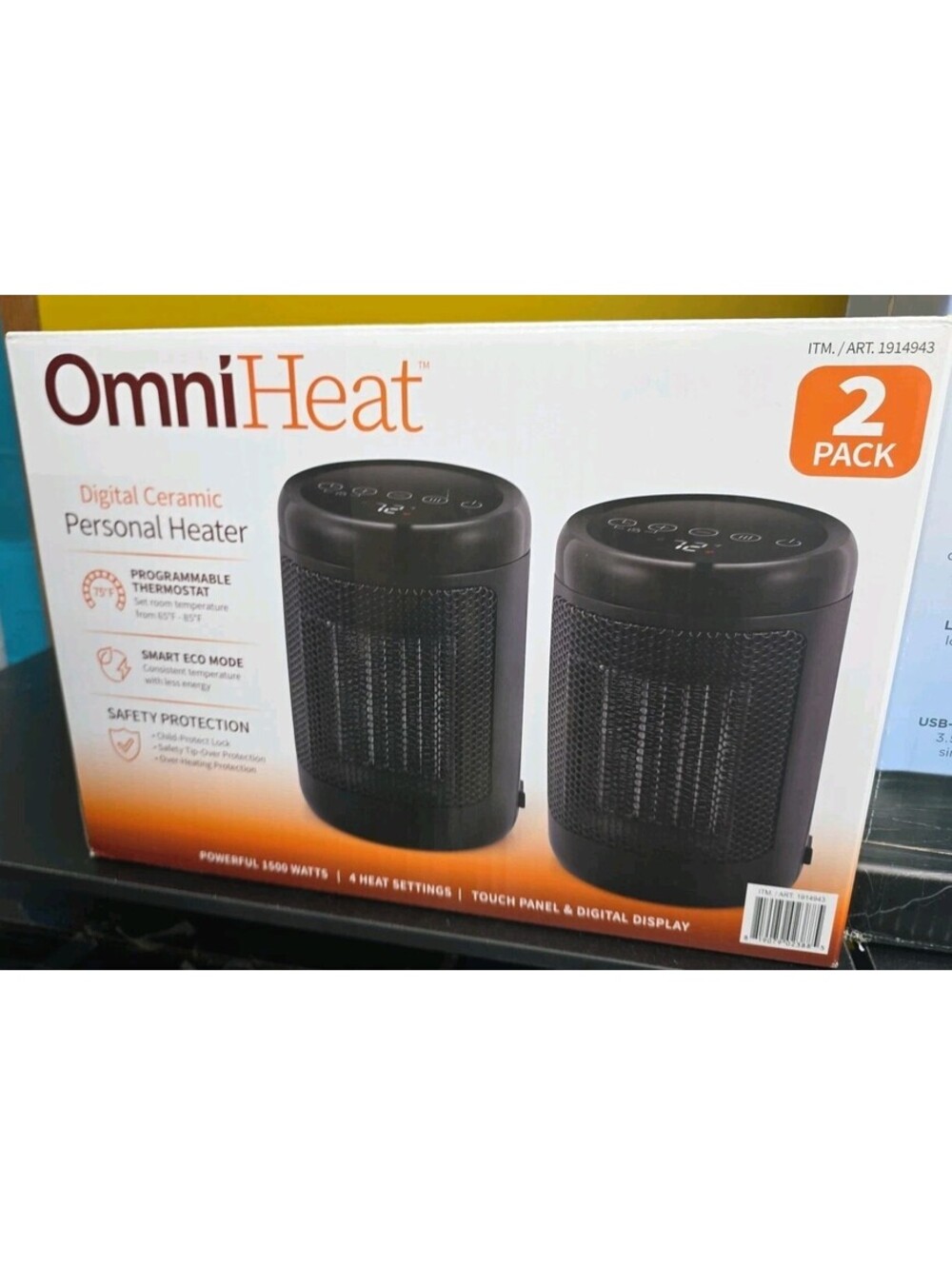 OmniHeat Digital Ceramic Personal Heater, 2 Pack